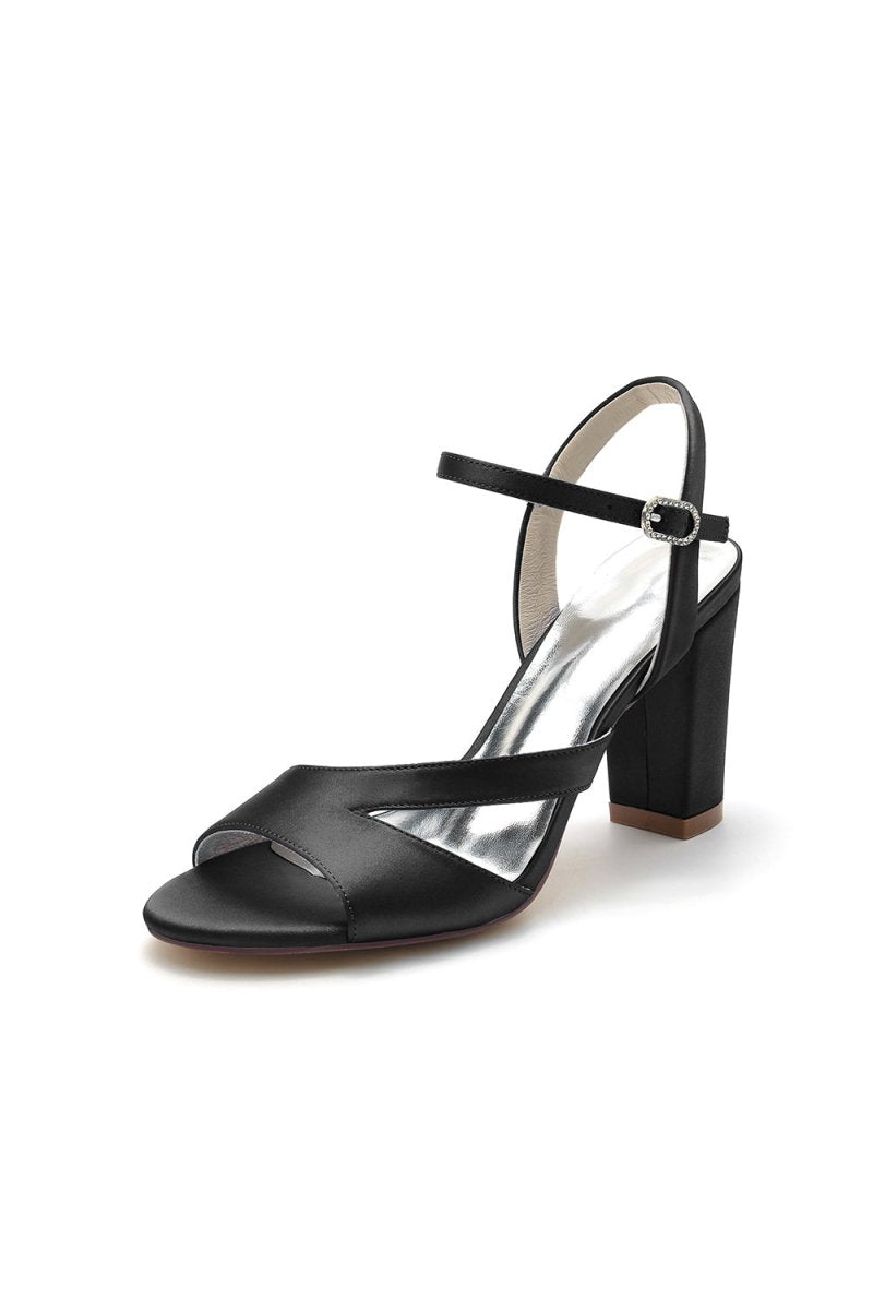 Simple Open Toe Block Heels with Ankle Strap - KissProm