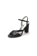 Simple Open Toe Block Heels with Ankle Strap - KissProm