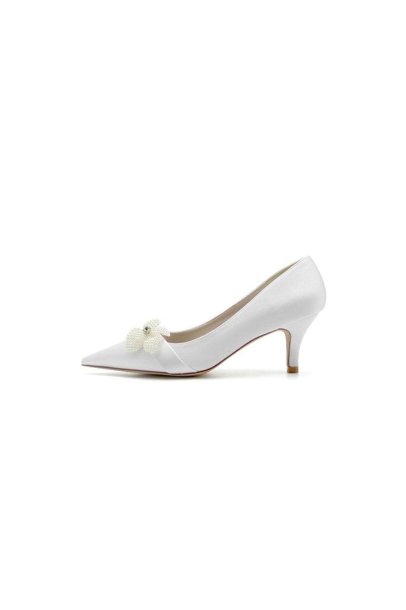 Simple Pointed Toe High Heels with Pearl Flower - KissProm