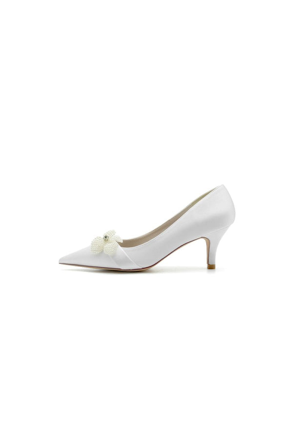 Simple Pointed Toe High Heels with Pearl Flower - KissProm