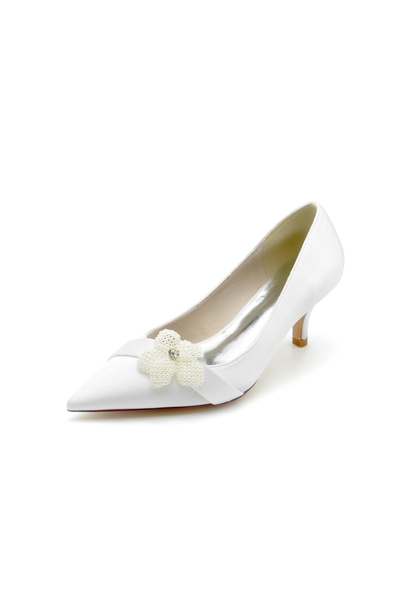 Simple Pointed Toe High Heels with Pearl Flower - KissProm
