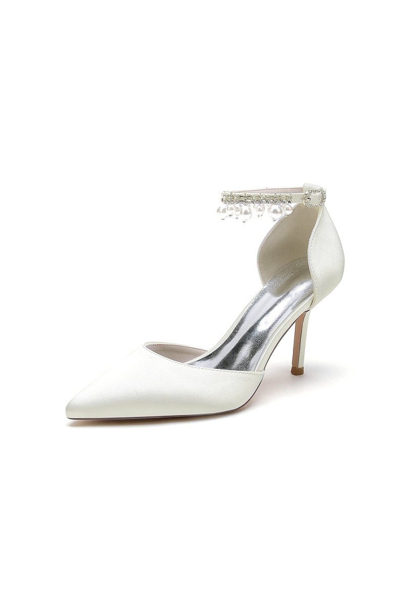 Pointed Toe Wedding Heels with Pearl Tassel - KissProm