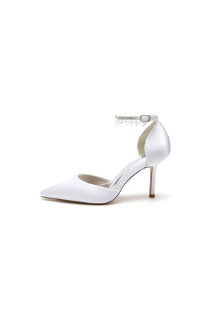 Pointed Toe Wedding Heels with Pearl Tassel - KissProm