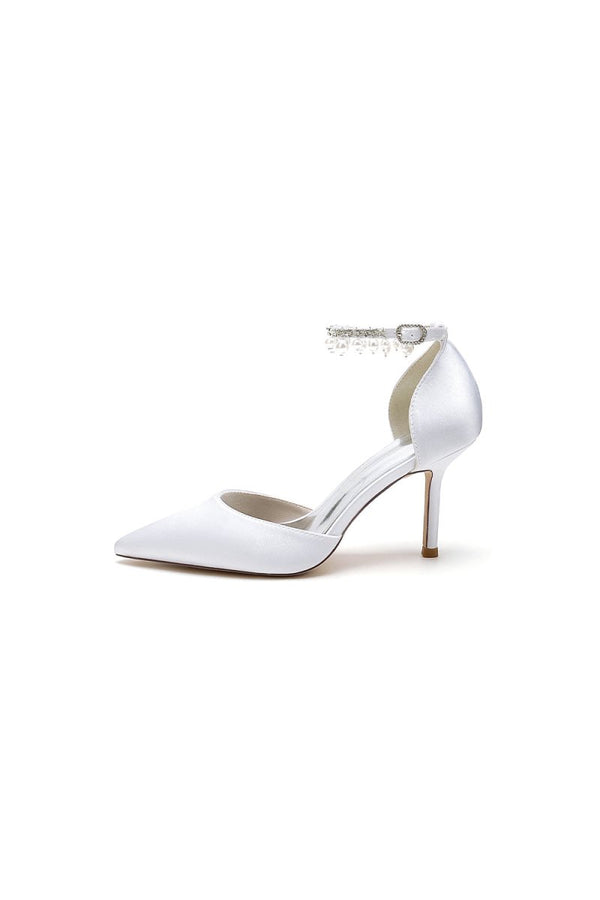 Pointed Toe Wedding Heels with Pearl Tassel - KissProm