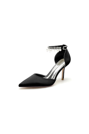 Pointed Toe Wedding Heels with Pearl Tassel - KissProm