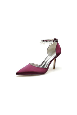 Pointed Toe Wedding Heels with Pearl Tassel - KissProm