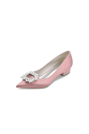 Simple Pointed Toe Satin Kitten Heels With Beading - KissProm