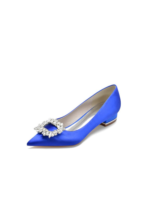 Simple Pointed Toe Satin Kitten Heels With Beading - KissProm