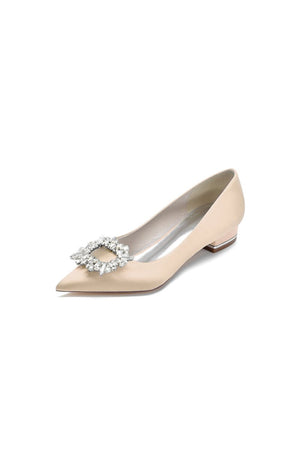 Simple Pointed Toe Satin Kitten Heels With Beading - KissProm