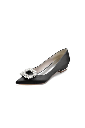 Simple Pointed Toe Satin Kitten Heels With Beading - KissProm