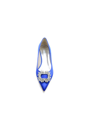 Simple Pointed Toe Satin Kitten Heels With Beading - KissProm