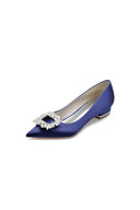 Simple Pointed Toe Satin Kitten Heels With Beading - KissProm
