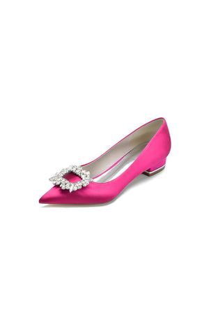 Simple Pointed Toe Satin Kitten Heels With Beading - KissProm