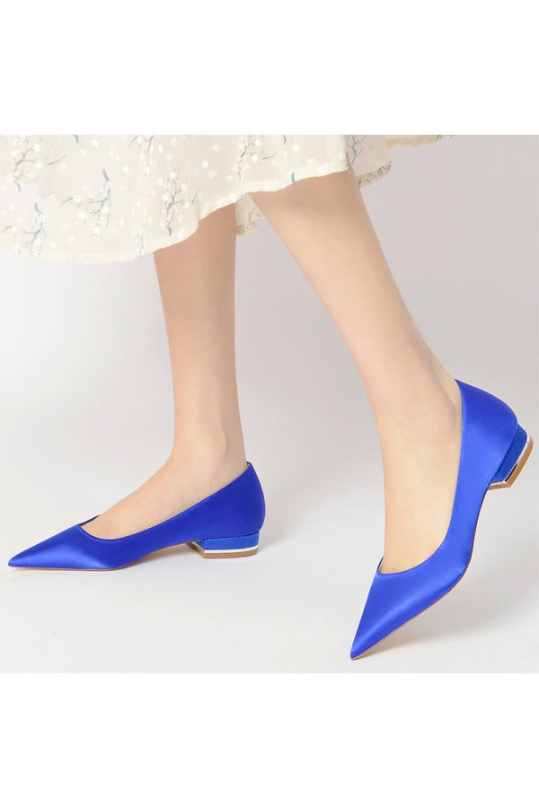 Simple Pointed Toe Satin Low Heels - KissProm