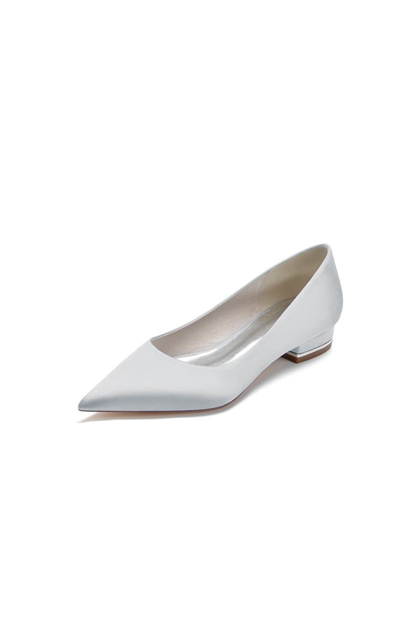 Simple Pointed Toe Satin Low Heels - KissProm
