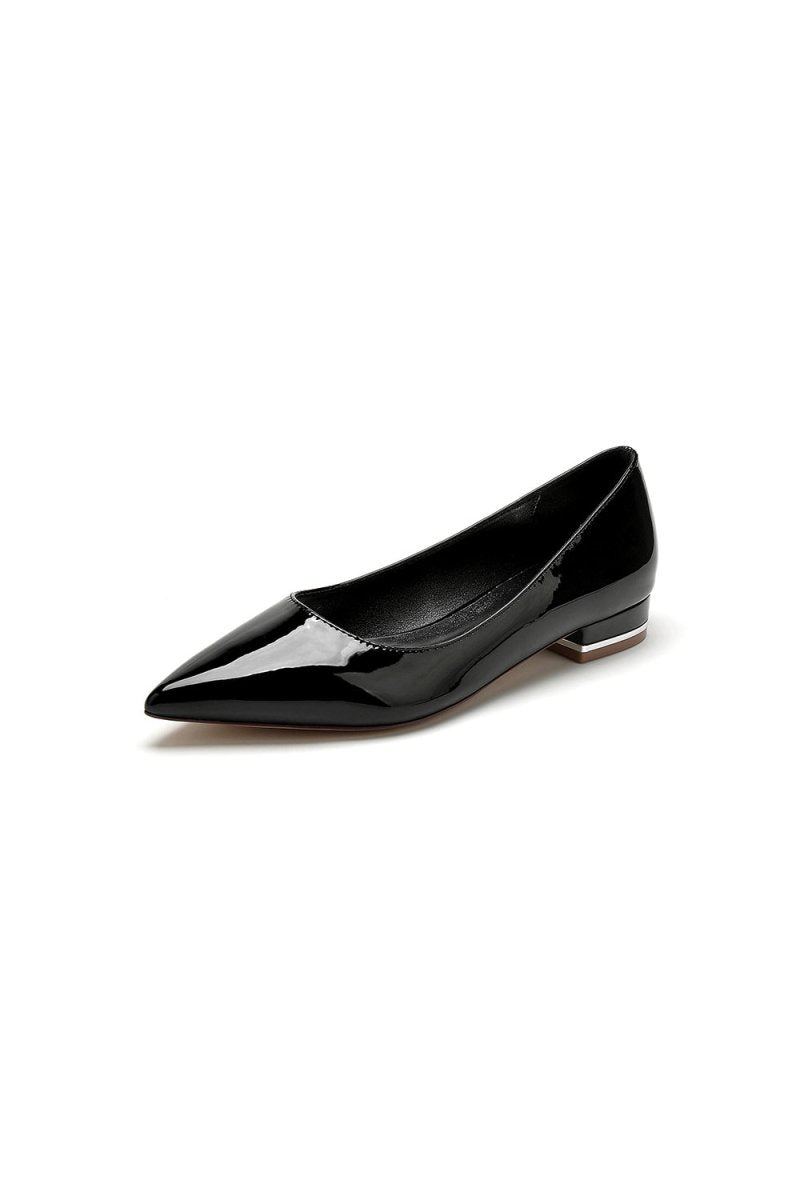 Simple Pointed Toe Slip - on Patent Leather Low Heels - KissProm