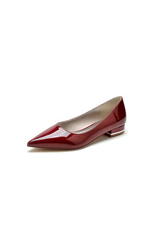 Simple Pointed Toe Slip - on Patent Leather Low Heels - KissProm