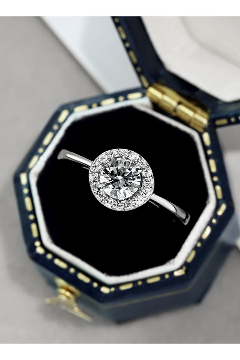 Simple Round sparkling Engagement Ring Sterling Silver - KissProm