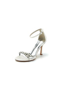 Simple Round Toe Rhinestone Stiletto Heels - KissProm