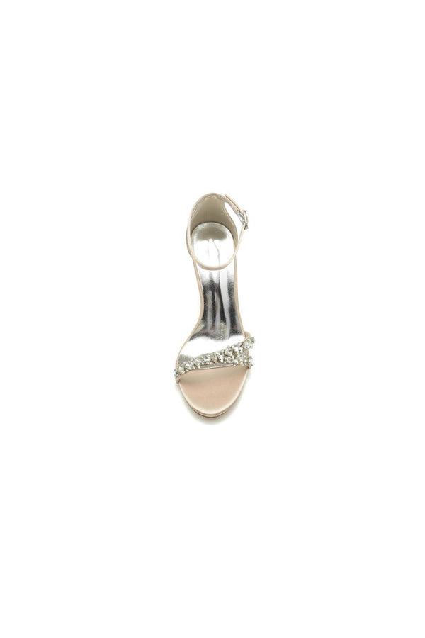 Simple Round Toe Rhinestone Stiletto Heels - KissProm