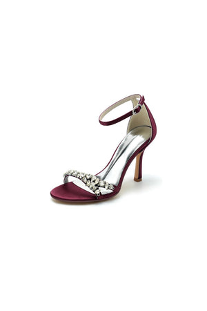 Simple Round Toe Rhinestone Stiletto Heels - KissProm