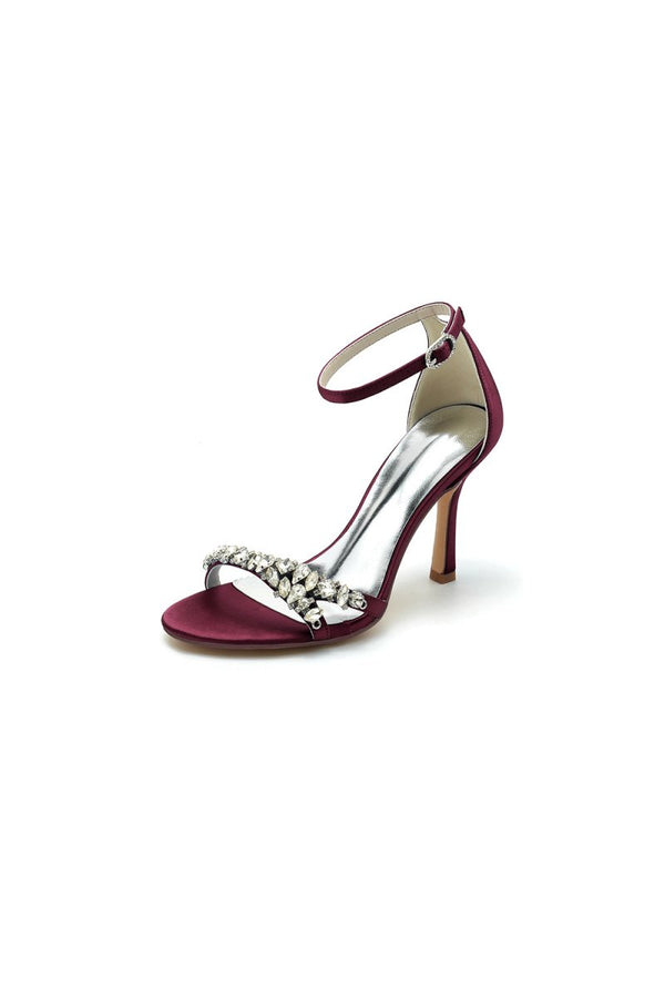 Simple Round Toe Rhinestone Stiletto Heels - KissProm