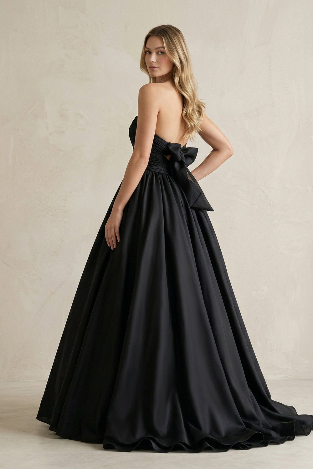 Simple Satin Ball Gown Ruched Wedding Dress in Black - KissProm Wedding Dresses