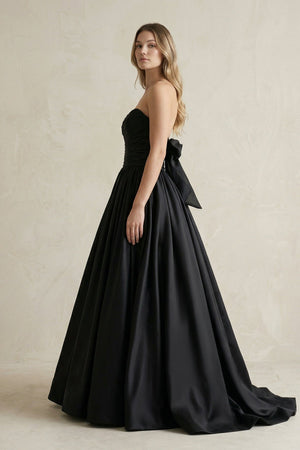 Simple Satin Ball Gown Ruched Wedding Dress in Black - KissProm Wedding Dresses
