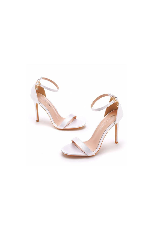 Simple Satin Open Toe Ankle Strap Buckle Stiletto Ultra High Heels - KissProm