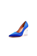 Simple Satin Slip on Pointed Toe Transparent Block Heels - KissProm