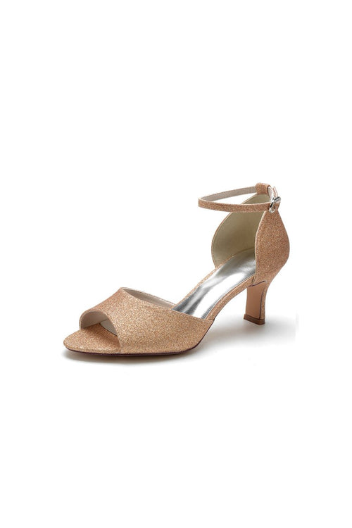 Simple Sequin Open Toe Chunky Heels - KissProm
