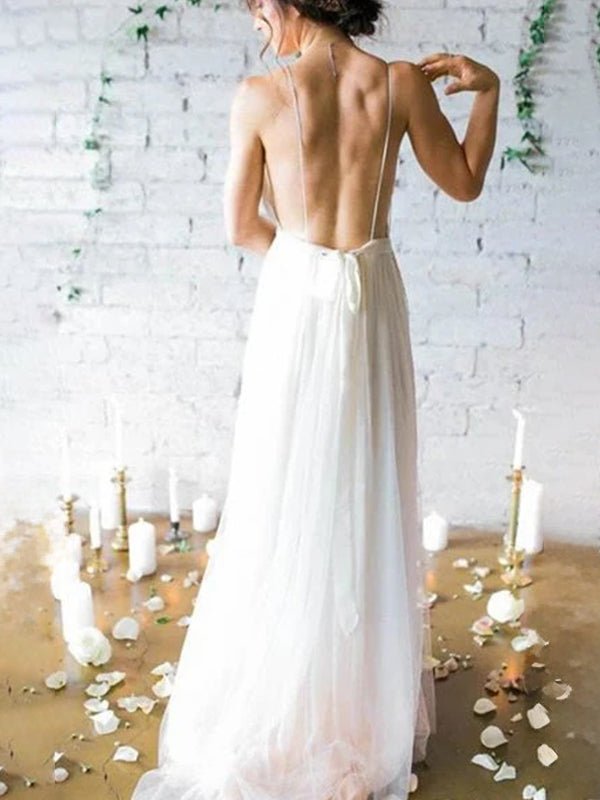 Serafina | A - Line V Neck Straps Spaghetti Sheath Chiffon Wedding Dress - KissProm