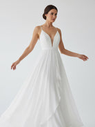 Serafina | A - Line V Neck Straps Spaghetti Sheath Chiffon Wedding Dress - KissProm