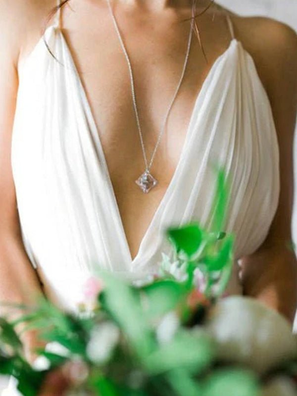 Serafina | A - Line V Neck Straps Spaghetti Sheath Chiffon Wedding Dress - KissProm