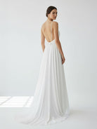 Serafina | A - Line V Neck Straps Spaghetti Sheath Chiffon Wedding Dress - KissProm