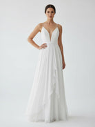 Serafina | A - Line V Neck Straps Spaghetti Sheath Chiffon Wedding Dress - KissProm
