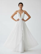 Serafina | A - Line V Neck Straps Spaghetti Sheath Chiffon Wedding Dress - KissProm