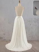 Serafina | A - Line V Neck Straps Spaghetti Sheath Chiffon Wedding Dress - KissProm