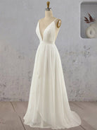 Serafina | A - Line V Neck Straps Spaghetti Sheath Chiffon Wedding Dress - KissProm