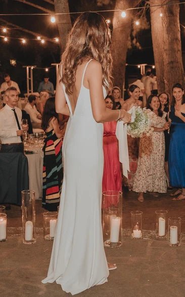 Simple Mermaid Satin Wedding Dress With Split Front And Deep-V Back