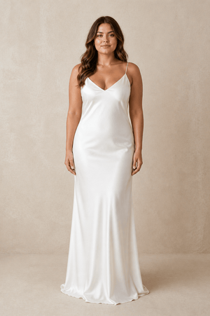 Simple Sheath Spaghetti Straps Wedding Dress in White - KissProm Wedding Dresses