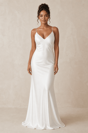 Simple Sheath Spaghetti Straps Wedding Dress in White - KissProm Wedding Dresses