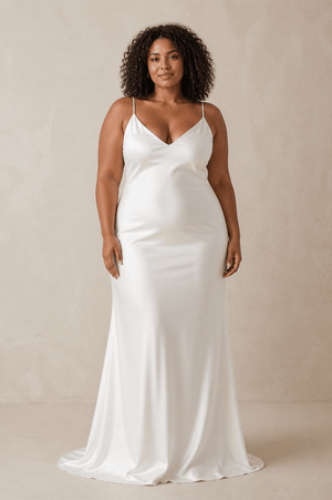 Simple Sheath Spaghetti Straps Wedding Dress in White - KissProm Wedding Dresses