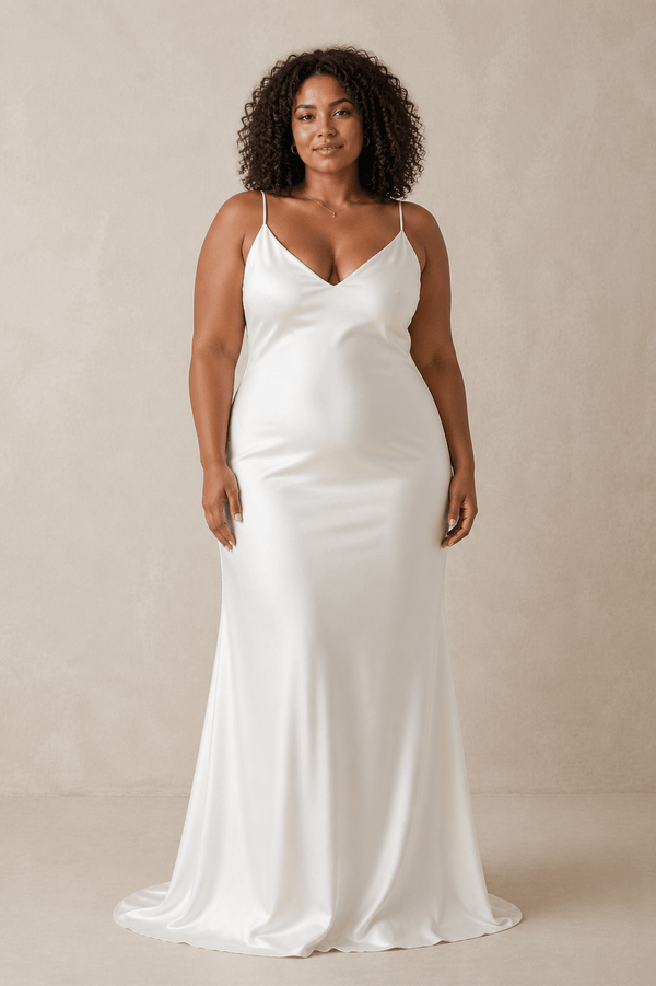 Simple Sheath Spaghetti Straps Wedding Dress in White - KissProm Wedding Dresses
