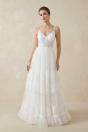 Simple A-Line V Neck Sleeveless Spaghetti Straps Beach Wedding Dresses – Wedding Dresses by KissProm | Available at KissProm