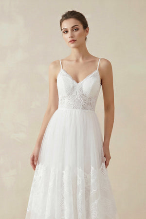Simple A-Line V Neck Sleeveless Spaghetti Straps Beach Wedding Dresses – Wedding Dresses by KissProm | Available at KissProm