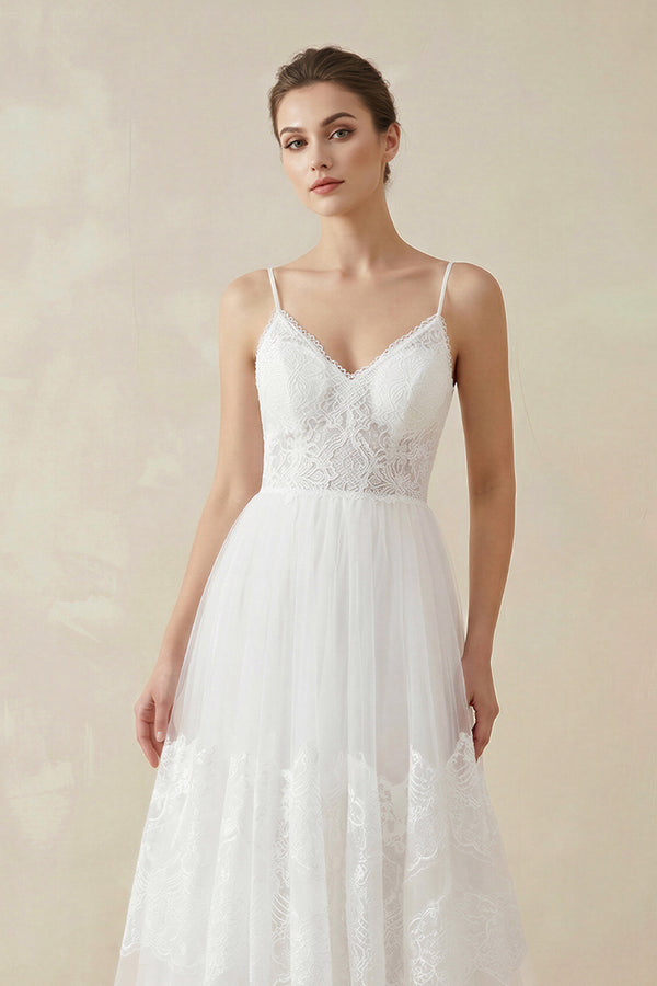 Simple A-Line V Neck Sleeveless Spaghetti Straps Beach Wedding Dresses – Wedding Dresses by KissProm | Available at KissProm