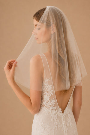 Simple Short Wedding Veils Blusher Veil in White - KissProm Wedding Veils