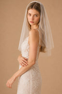Simple Short Wedding Veils Blusher Veil in White - KissProm Wedding Veils