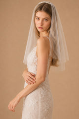 Simple Short Wedding Veils Blusher Veil in White - KissProm Wedding Veils